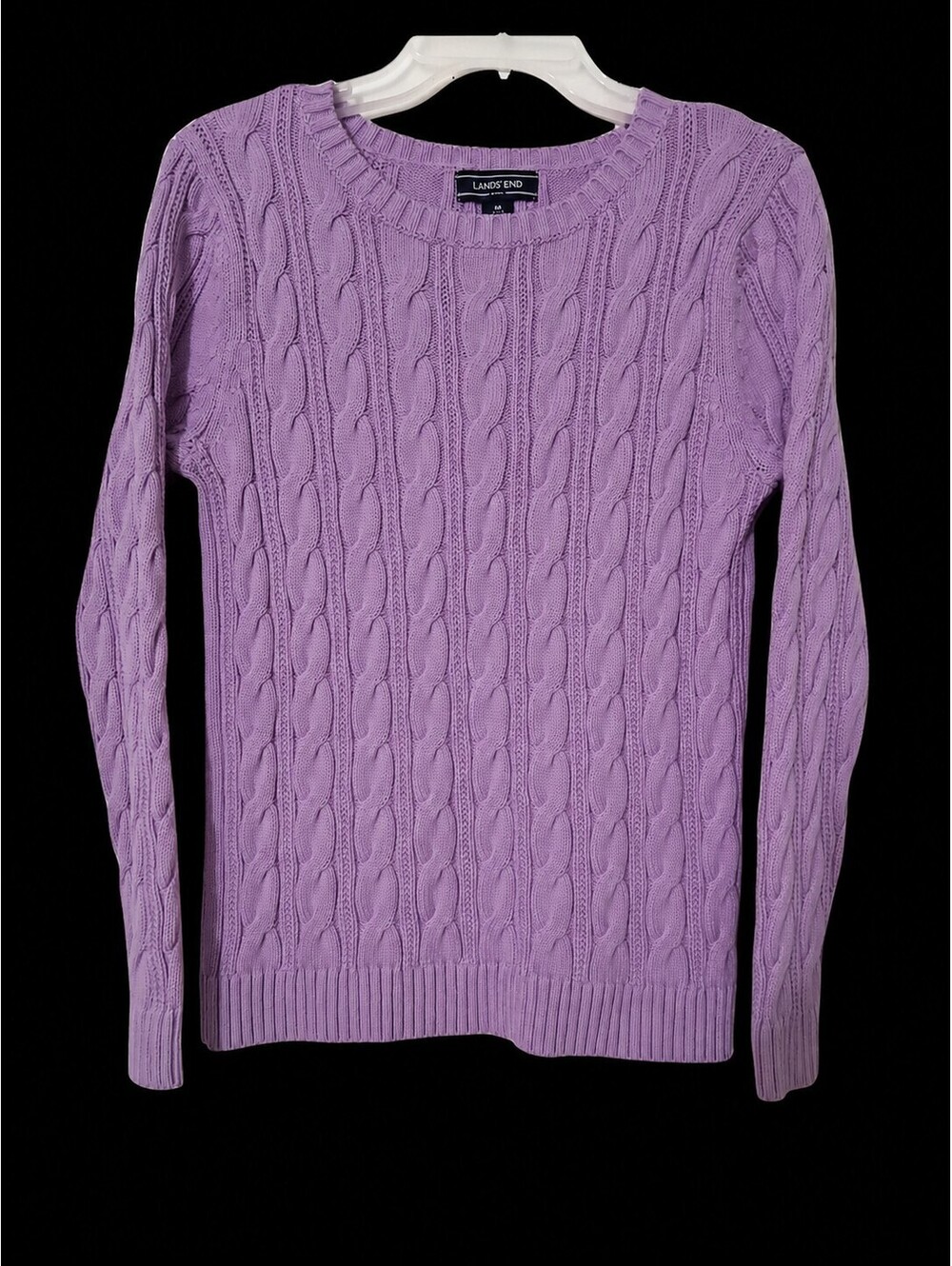 Lands End Womens Lavender Cotton Crew Neck Cable Knit Sweater, M